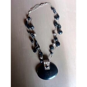 Bijoux Terner Multi Strand Statement Necklace Black Silver Pendant Bold Goth